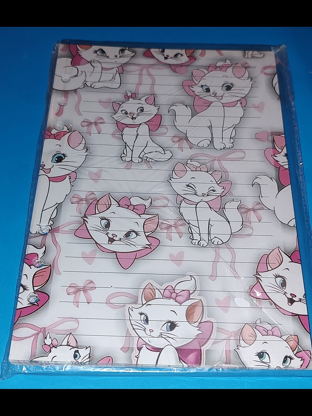 Pink & White Cat Pattern Desk Pad — Cute Lined Writing Surface